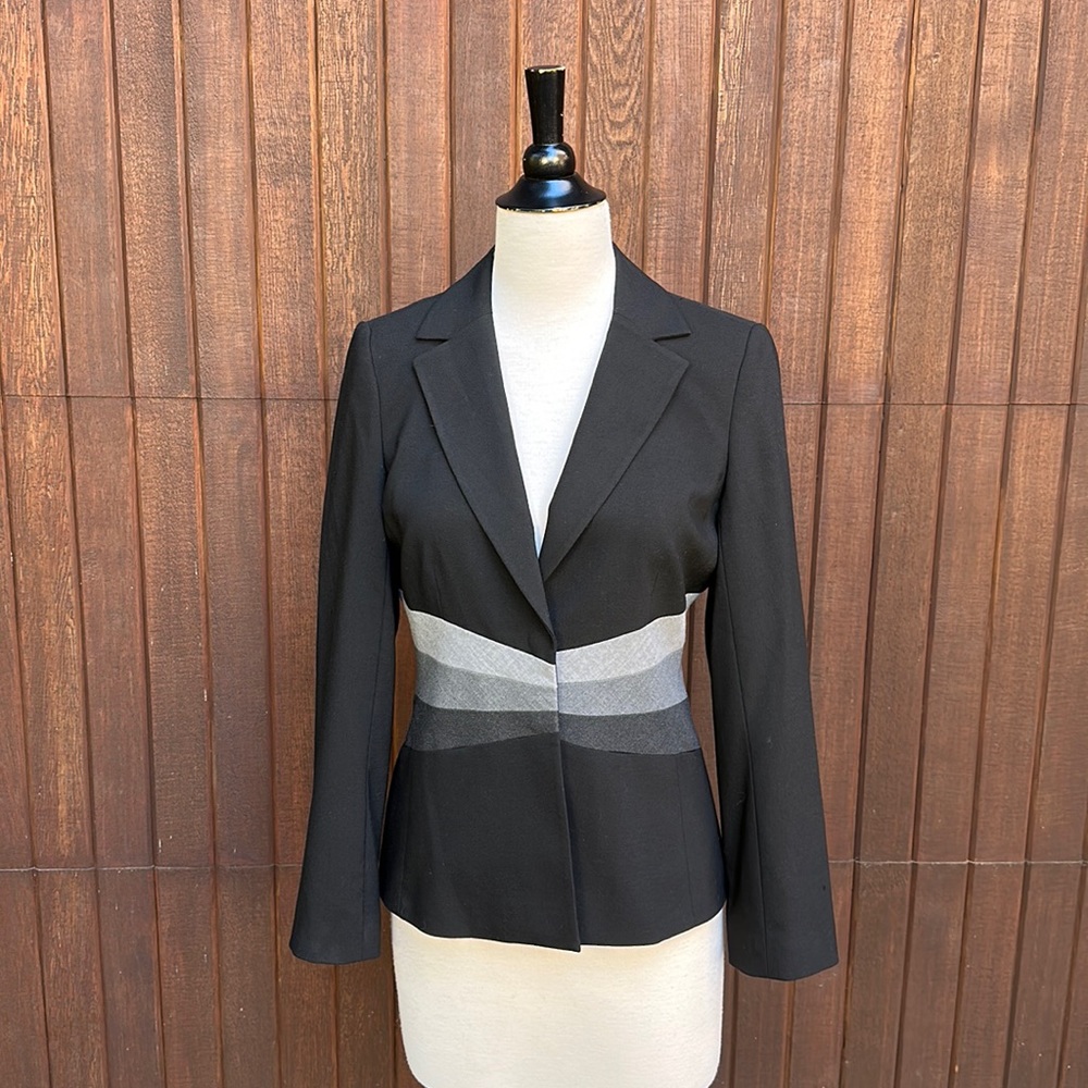 Unique BCBG Max Azria Black blazer with gradient stripes, size 6